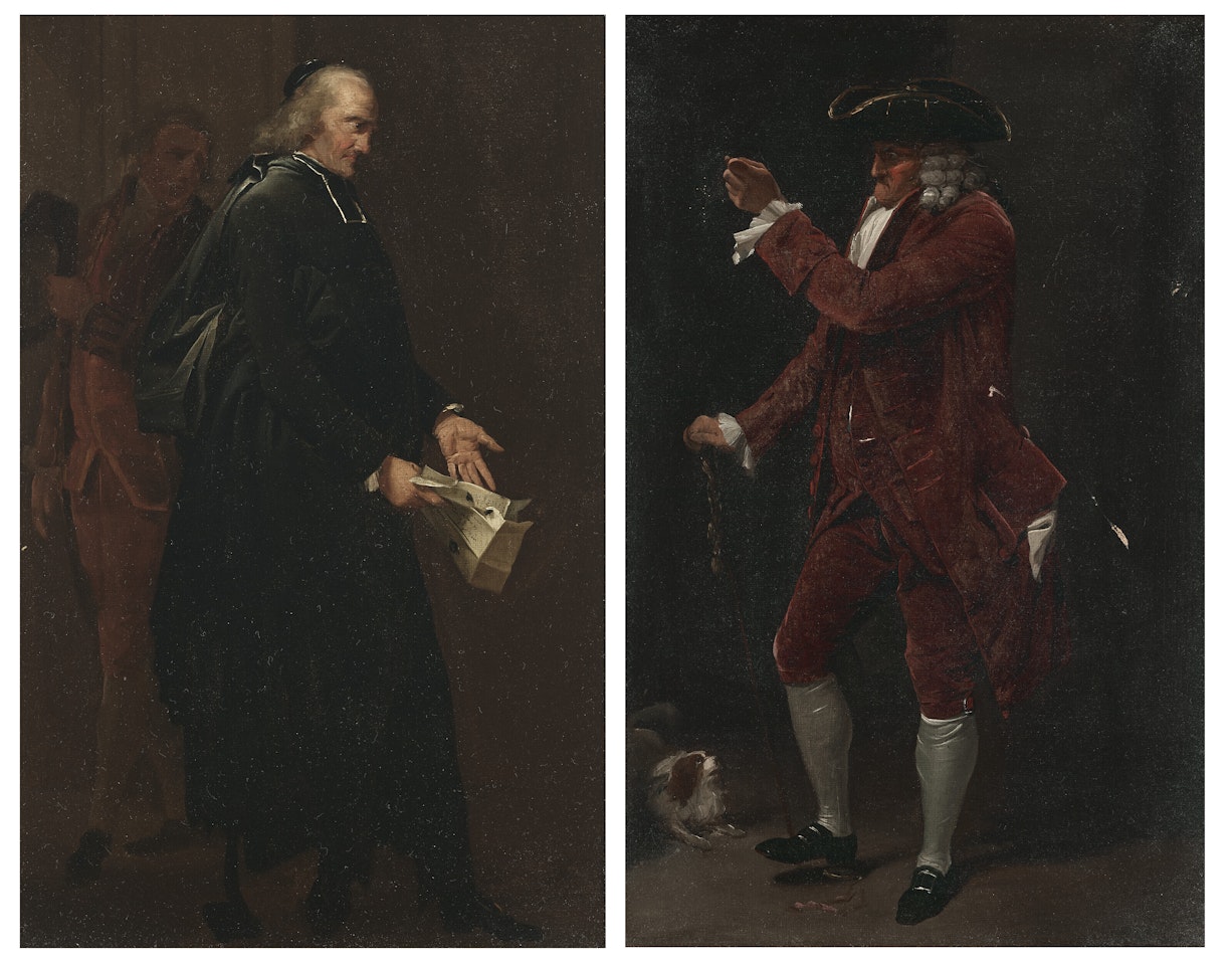 An abbot holding a letter; and A gentleman with a dog by Louis-Leopold Boilly