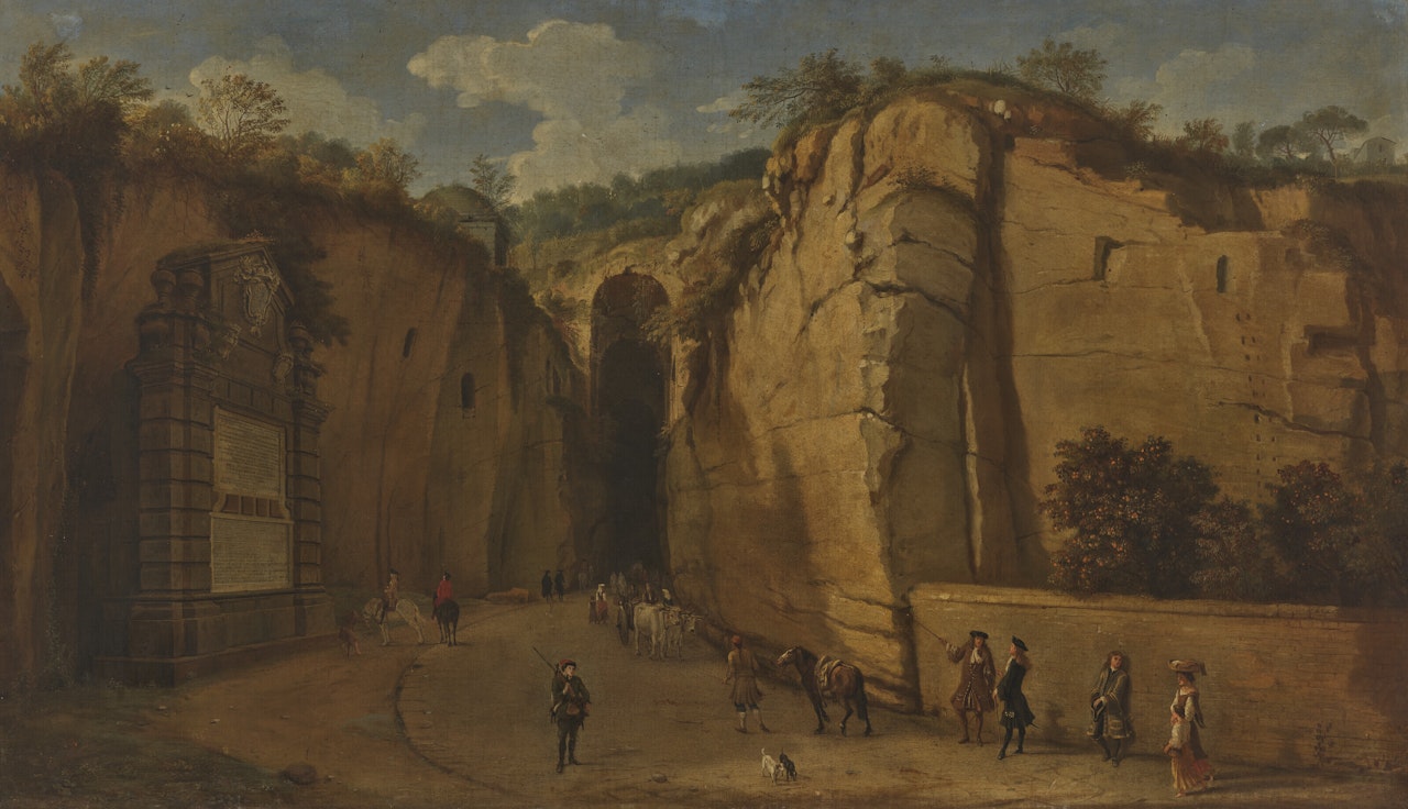 Naples, a view of the Seiano Grotto in Posillipo with the Tomb of Virgil by Gaspar van Wittel