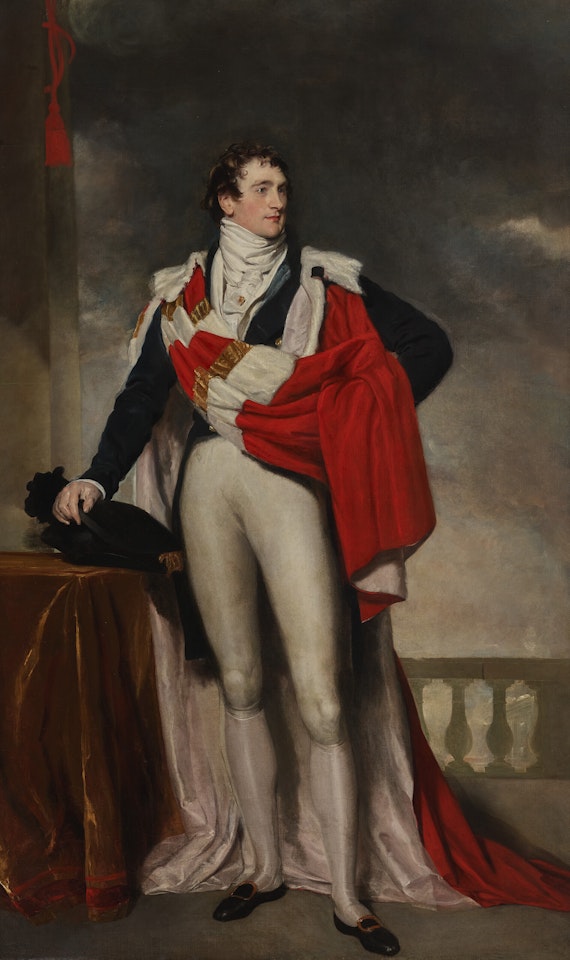 Portrait of Charles Gardiner, 1st Earl of Blessington (1782-1829), full-length, in coronation robes, by a draped table and balustrade by Sir Thomas Lawrence