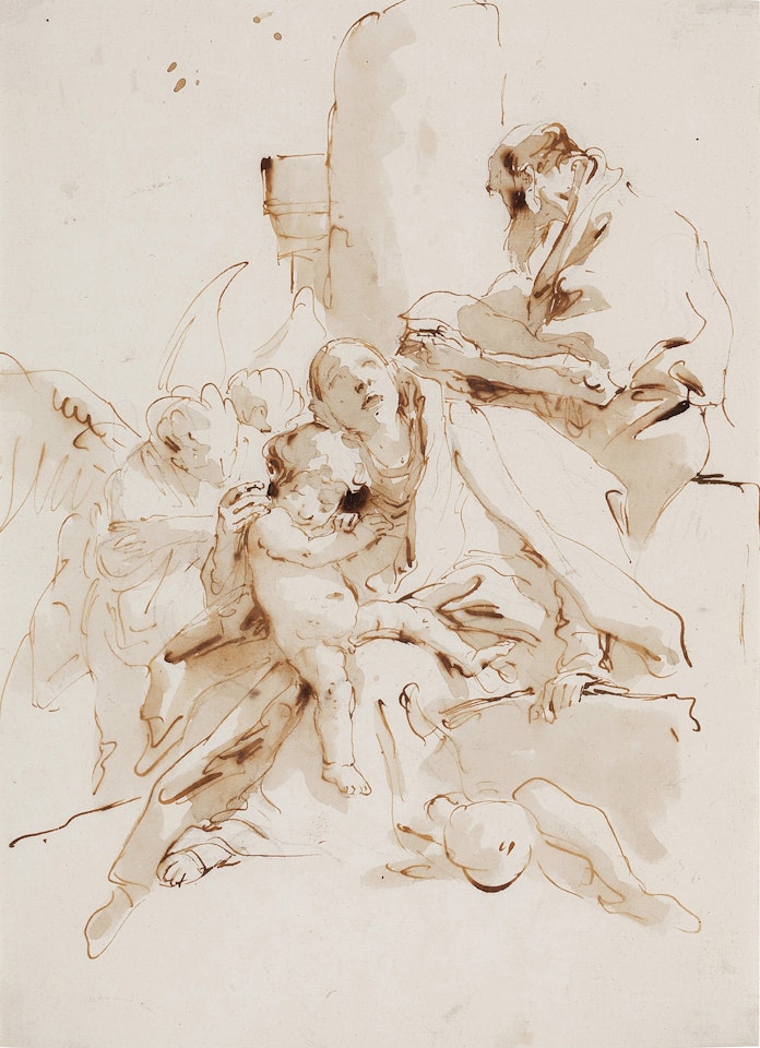 The Holy Family with St. Joseph Reading and Two Angels in the Background by Giovanni Battista Tiepolo