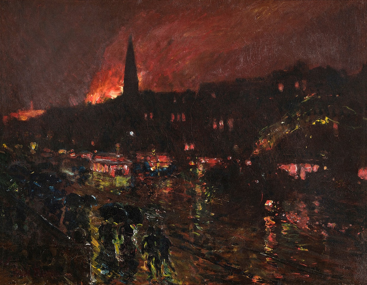 Fire and Rainy Night (Firelight, Boston) by Childe Hassam