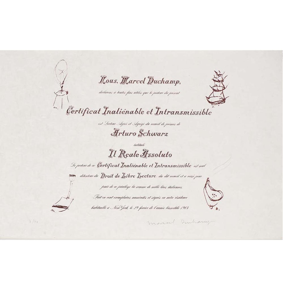 Reading certificate by Marcel Duchamp