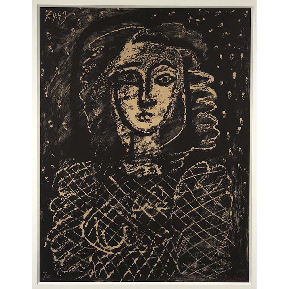 Bust on starry background by Pablo Picasso