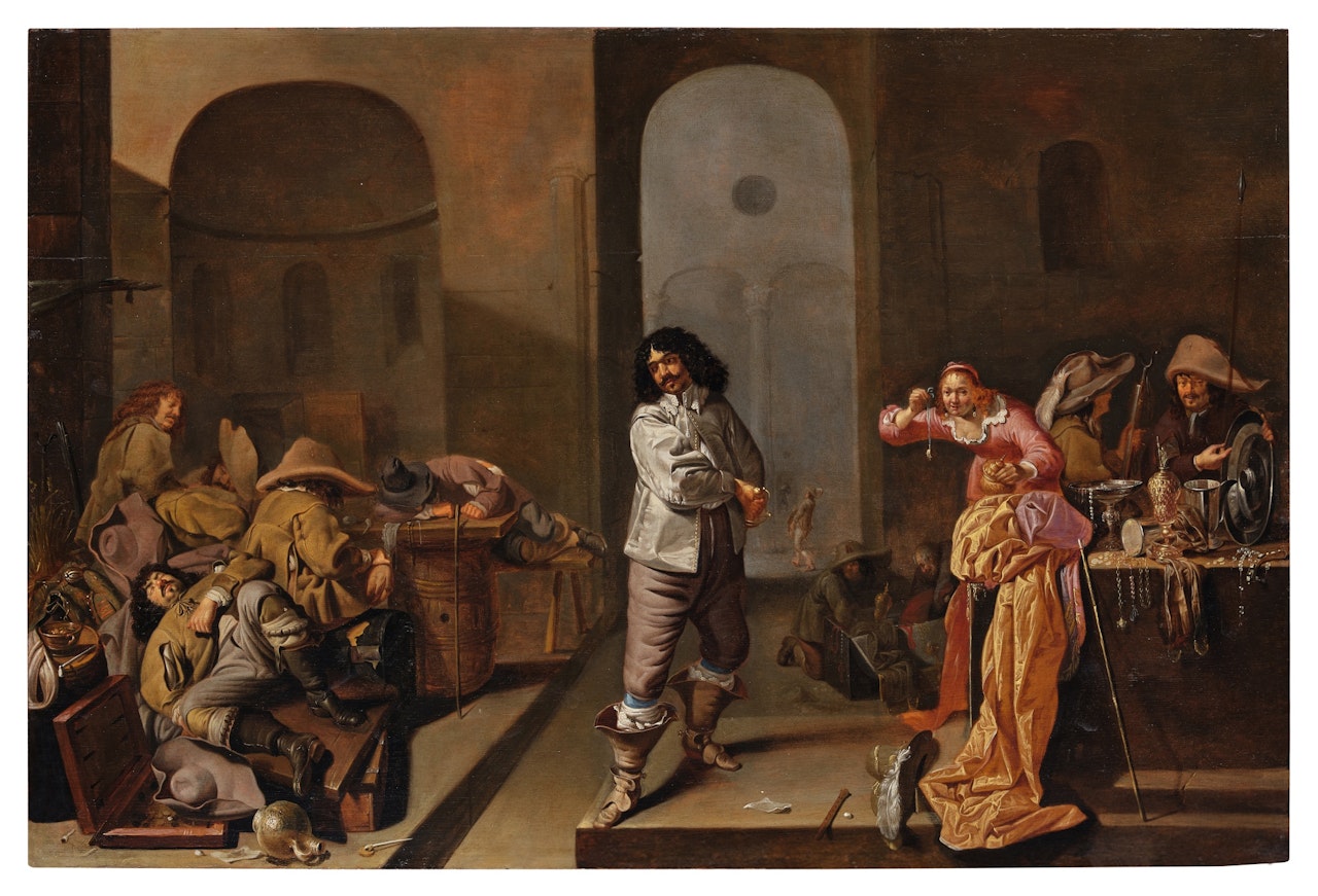 Guardroom Interior with Sleeping Soldiers, a Raiding Party, and Looted Treasure by Jacob Duck