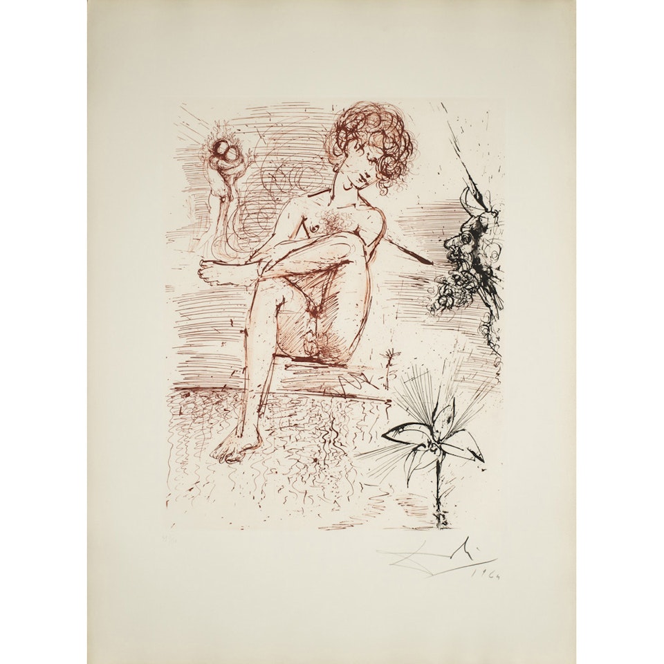 Narcissus; Plate 9 of the “Myhtologie” suite by Salvador Dali