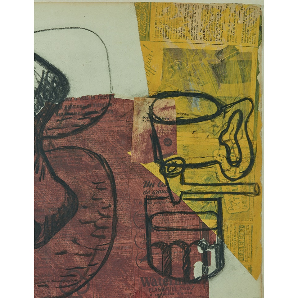 Main et silex sur fond rouge; Hand and flint on a red background by Le Corbusier