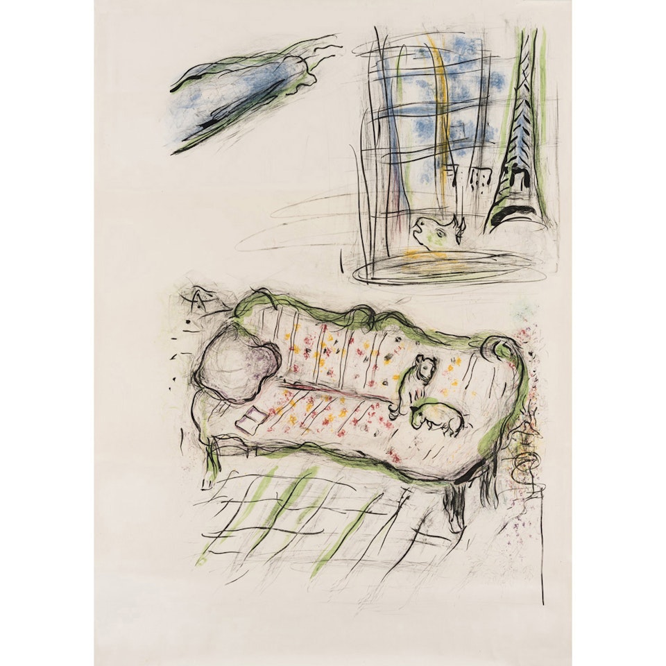 The engaged couple with two bouquets by Marc Chagall