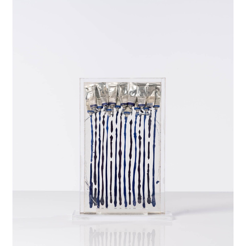 Blue tubes and castings by Arman