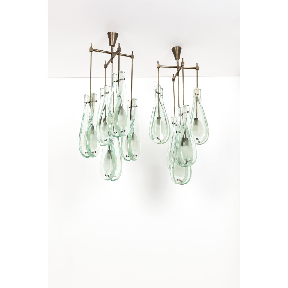 Model 2338; Pair of pendant lights by Max Ingrand