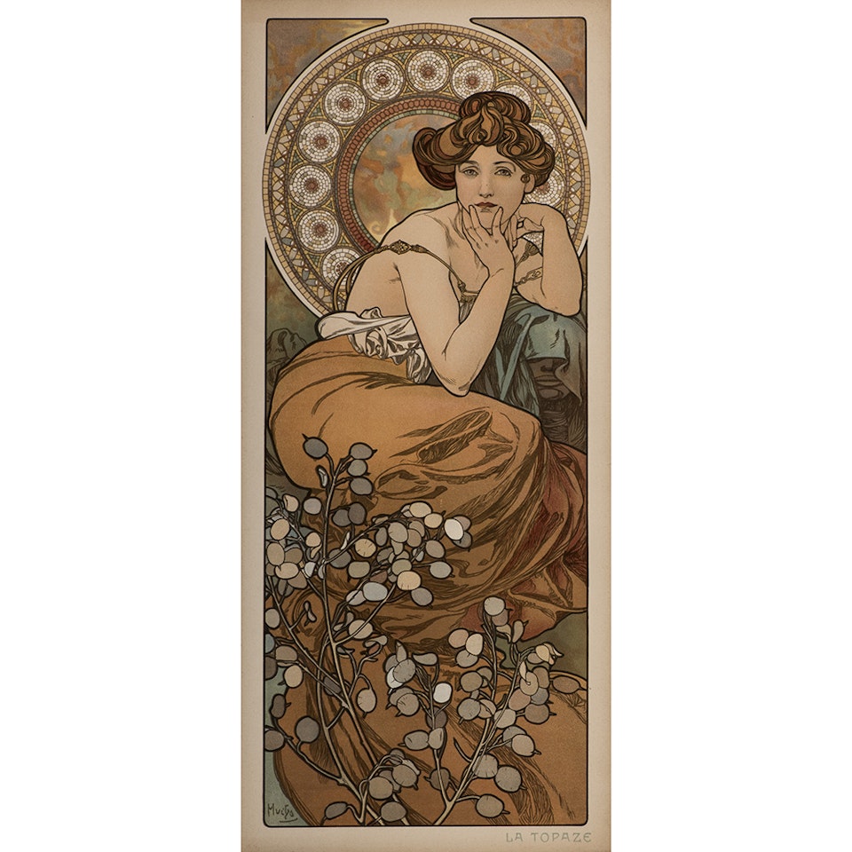 Topaz; Plate from the “Precious Stones” series by Alphonse Mucha