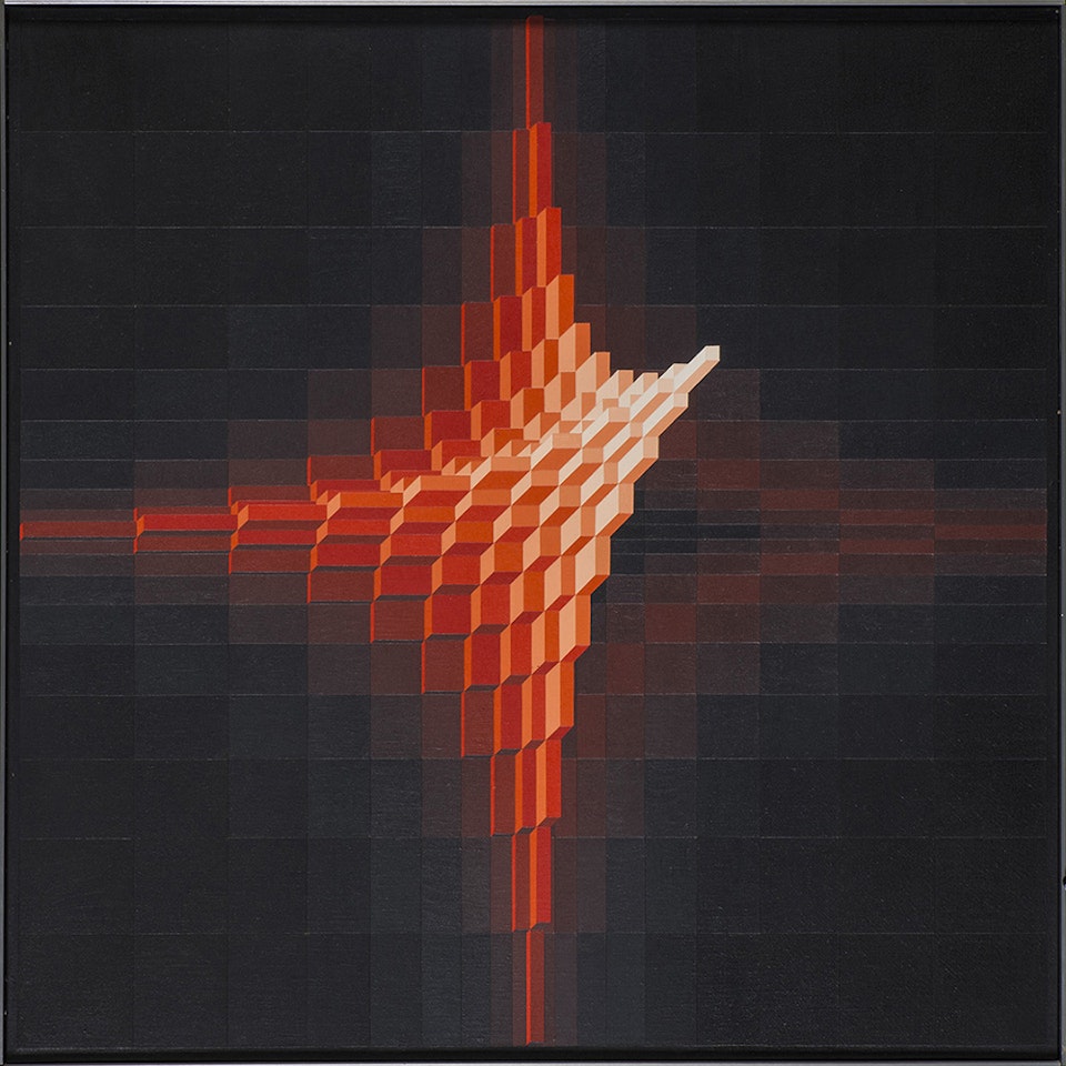 Red and gray pyramid structure by Jean-Pierre Yvaral