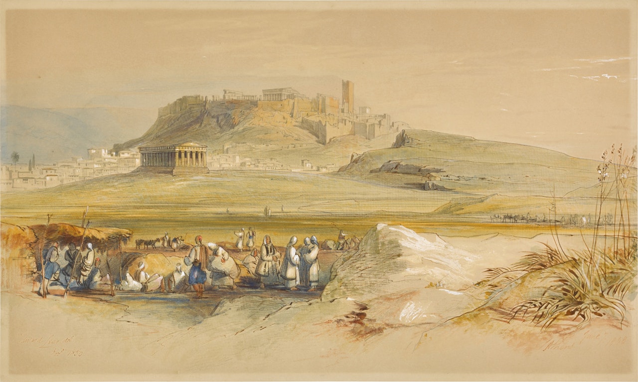 View of the Acropolis and the temple of Hephaistos, Athens by Edward Lear