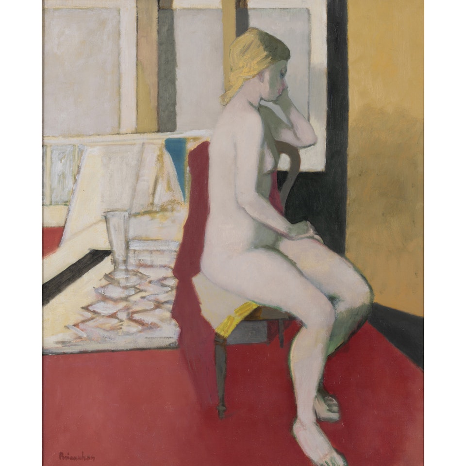 Nude seated on a chair by Maurice Brianchon