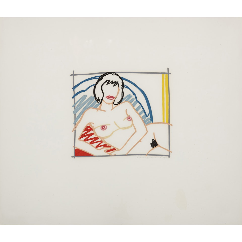 Monica Nude with yellow curtain by Tom Wesselmann