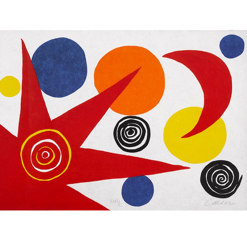 Red sun and multicolored balloons by Alexander Calder