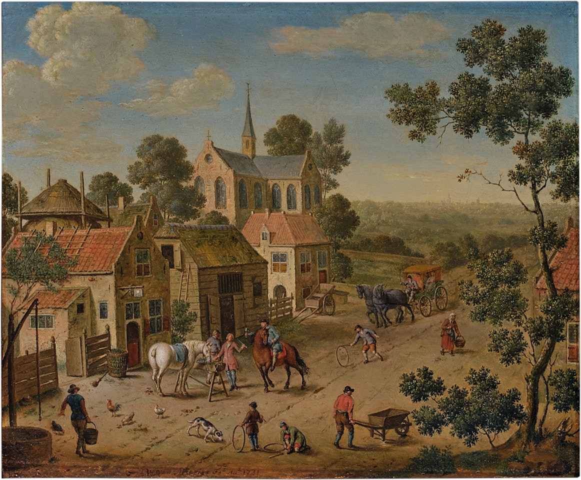 Village Road with Horses, Townsfolk, and Children Playing by Willem van Mieris