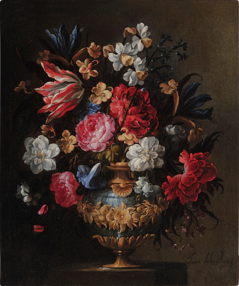 Still Life of Floral Bouquet in a Lapis and Bronze Vase by Juan de Arellano