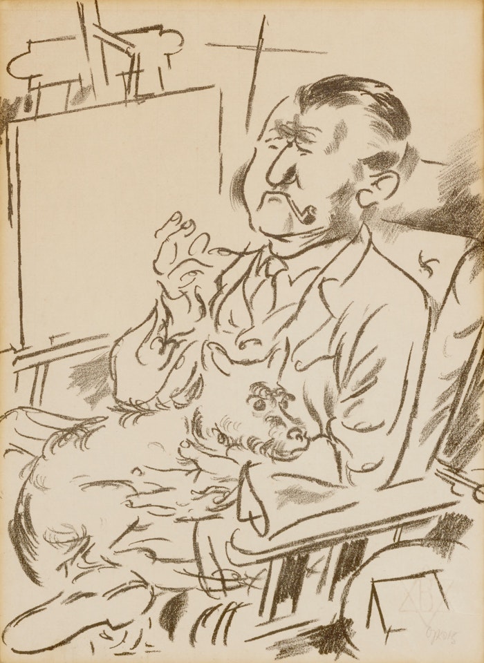 Self-Portrait with Dog in Front of the Easel, from Die Schaffenden (Dückers E101) by George Grosz