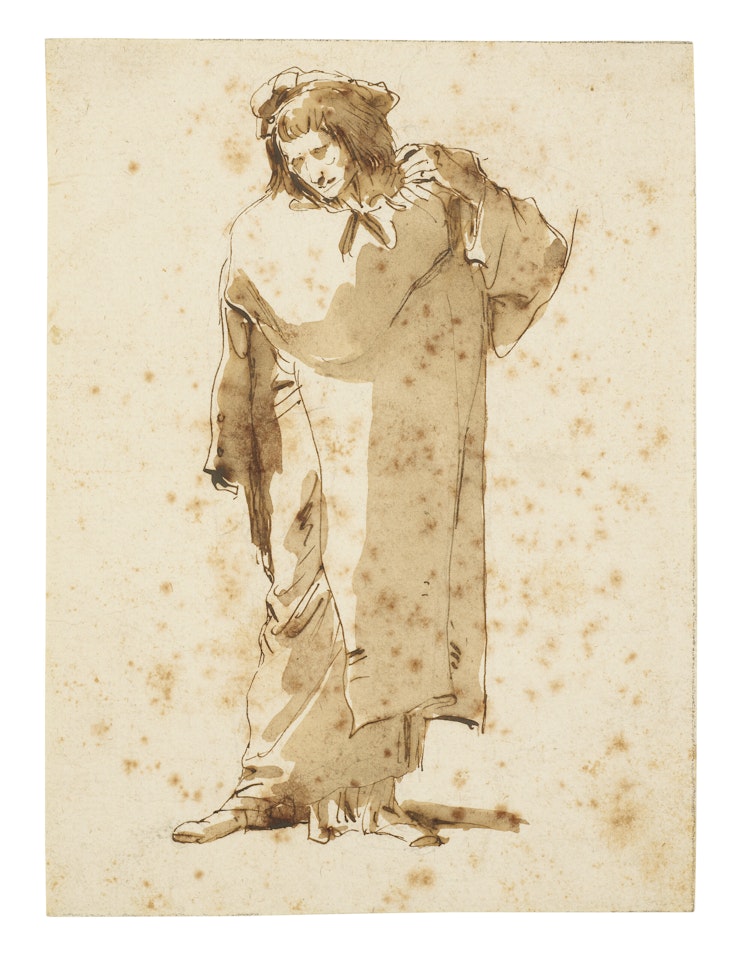 A man looking down to the left, his hands clasped to his shoulder by Giovanni Battista Tiepolo