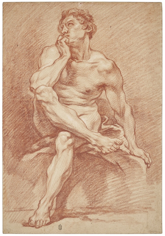 A seated male nude, looking up by Francois Boucher