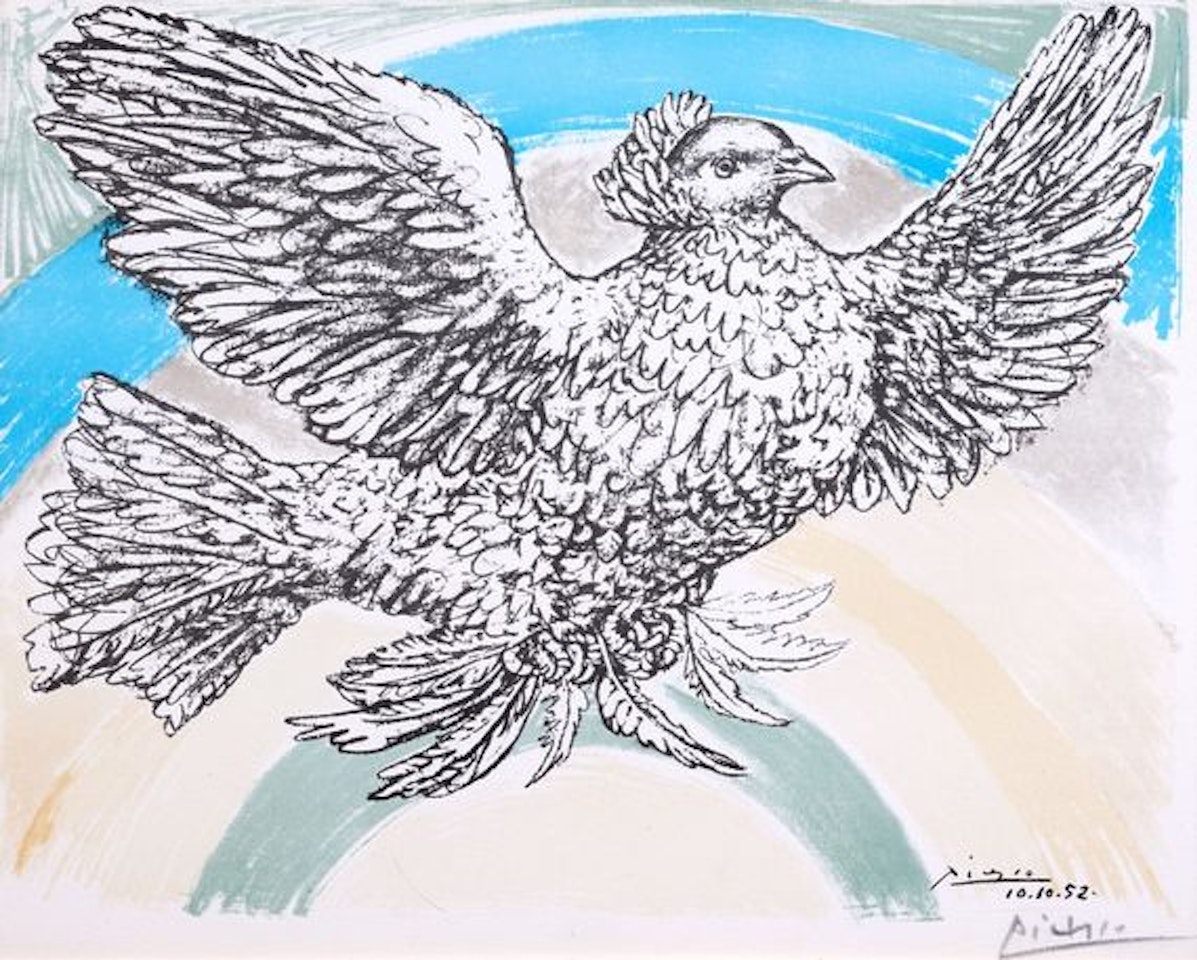 Le Colomb Volant - The Flying Dove with Rainbow by Pablo Picasso