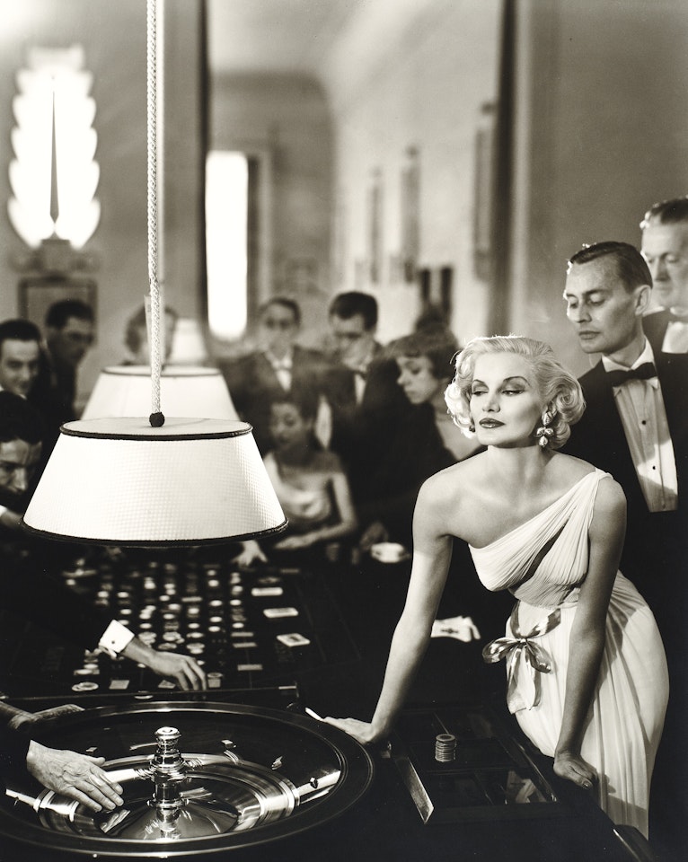 Sunny Harnett, Evening dress by Grès, Casino, Le Touquet, August 1954 by Richard Avedon