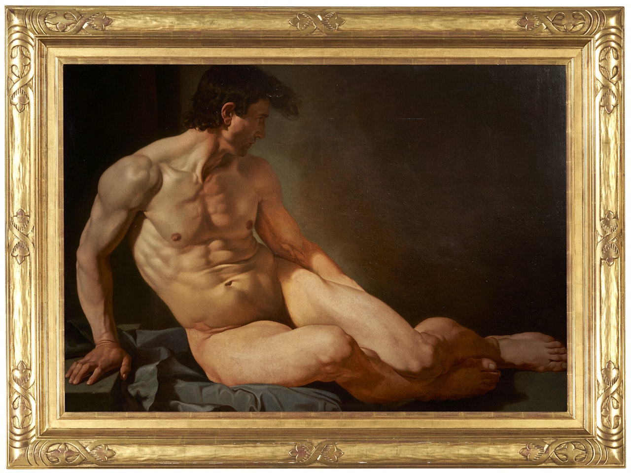 A seated male nude by French School