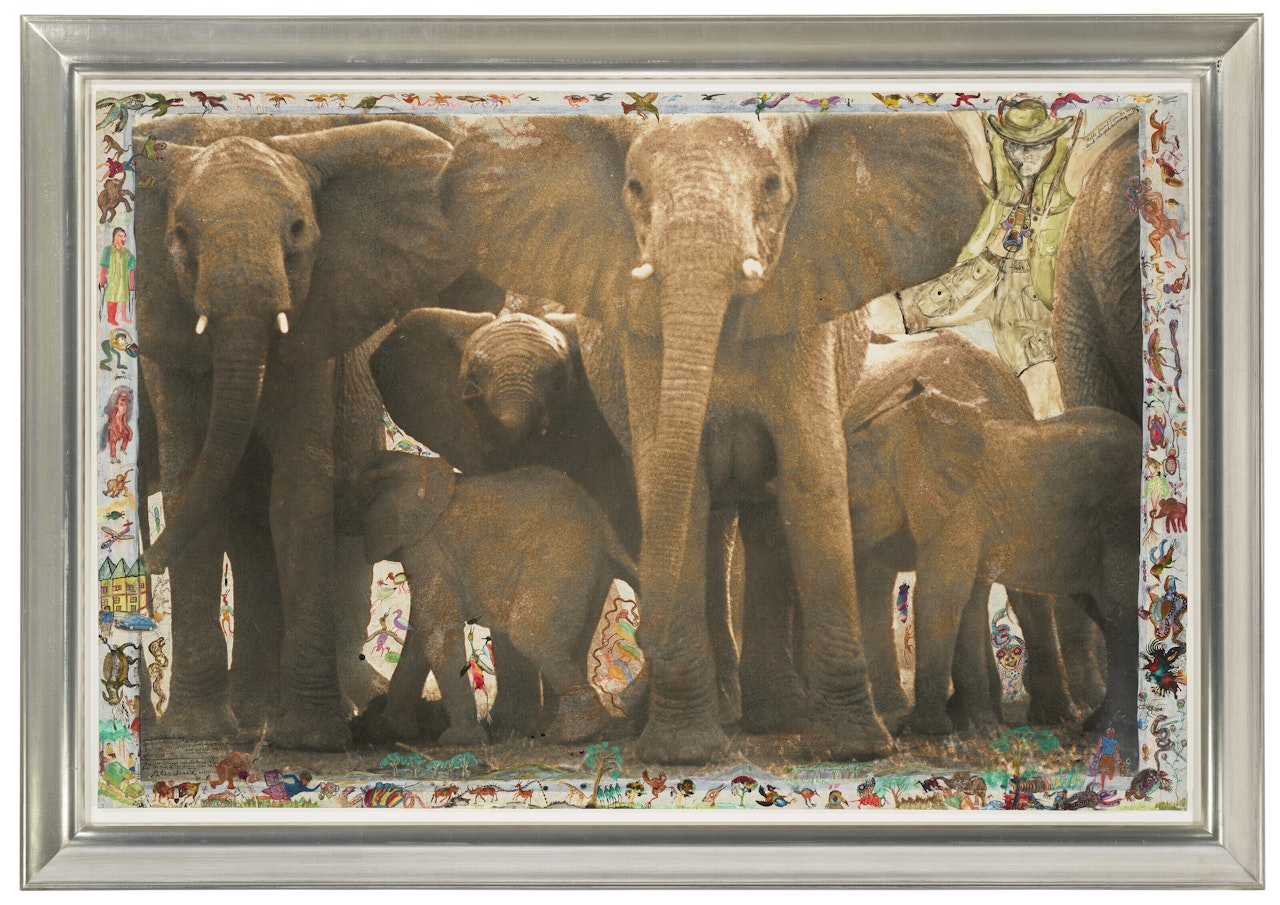 Elephant Family at Buffalo Springs (Buffalo Springs Cow Ele Herd) June by Peter Beard