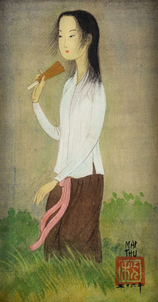 Portrait of a Woman with Fan by Mai Trung Thu