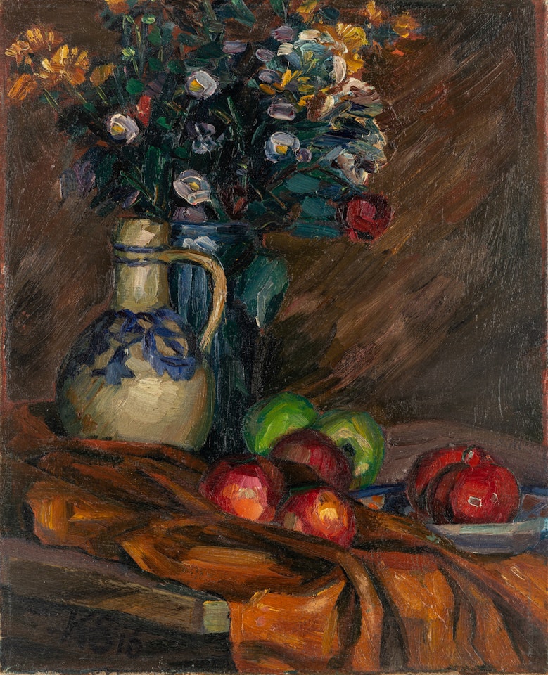 Stilleben mit Feldastern, Krug und Äpfeln by Kurt Schwitters