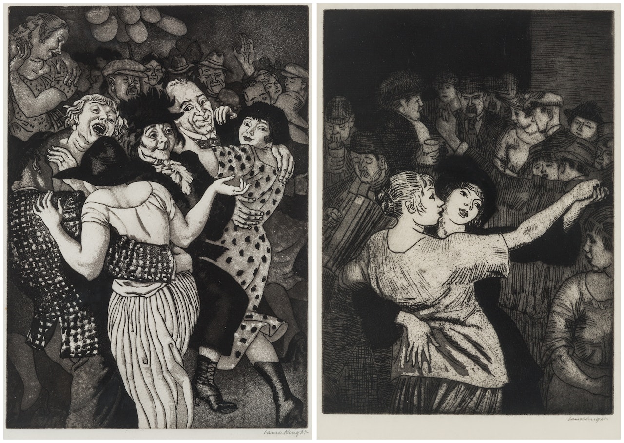 A PAIR OF AQUATINT ETCHINGS; Dancing on Hampstead Heath; Some Holiday by Laura Knight