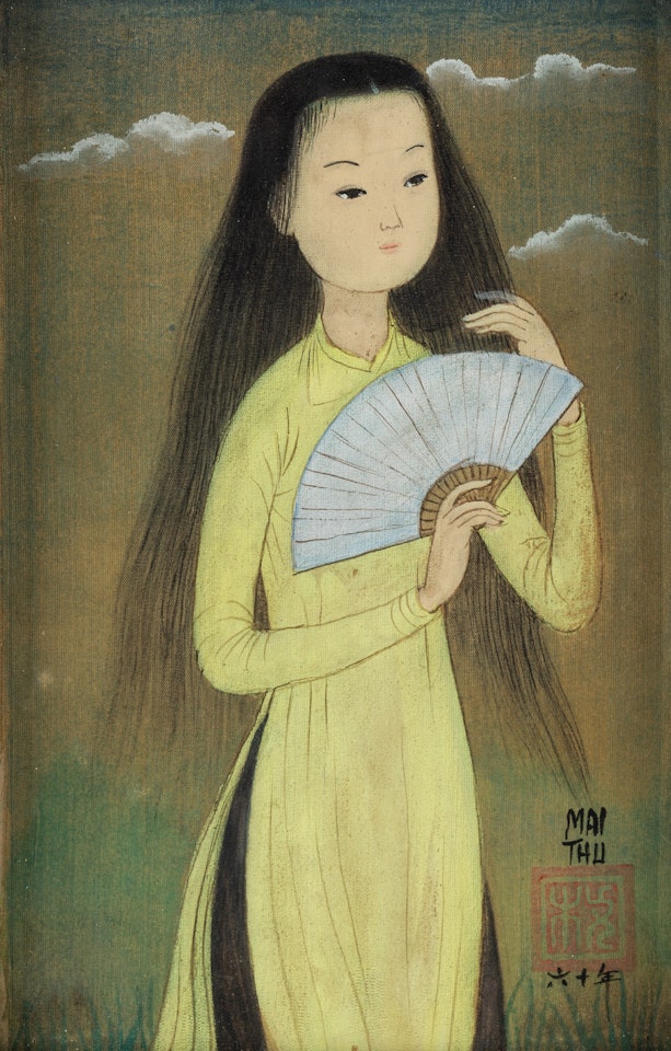 Young Girl with Fan by Mai Trung Thu