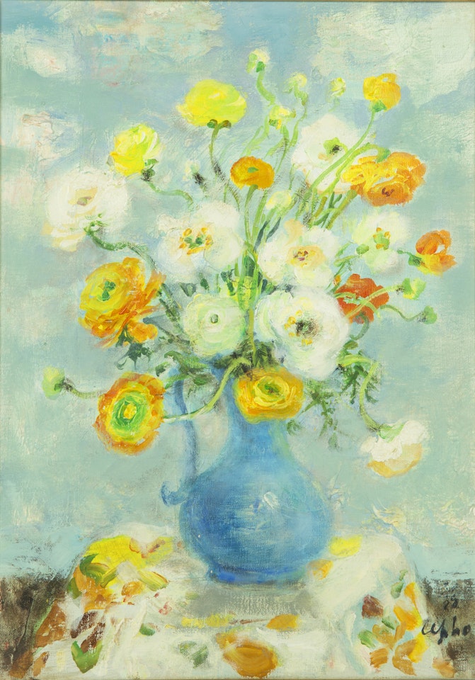 Vase bleu avec bouquet du fleurs by Le Pho