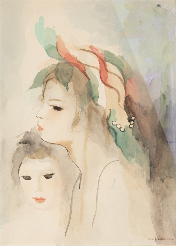 Jeune fille et fillette, rouge et vert by Marie Laurencin