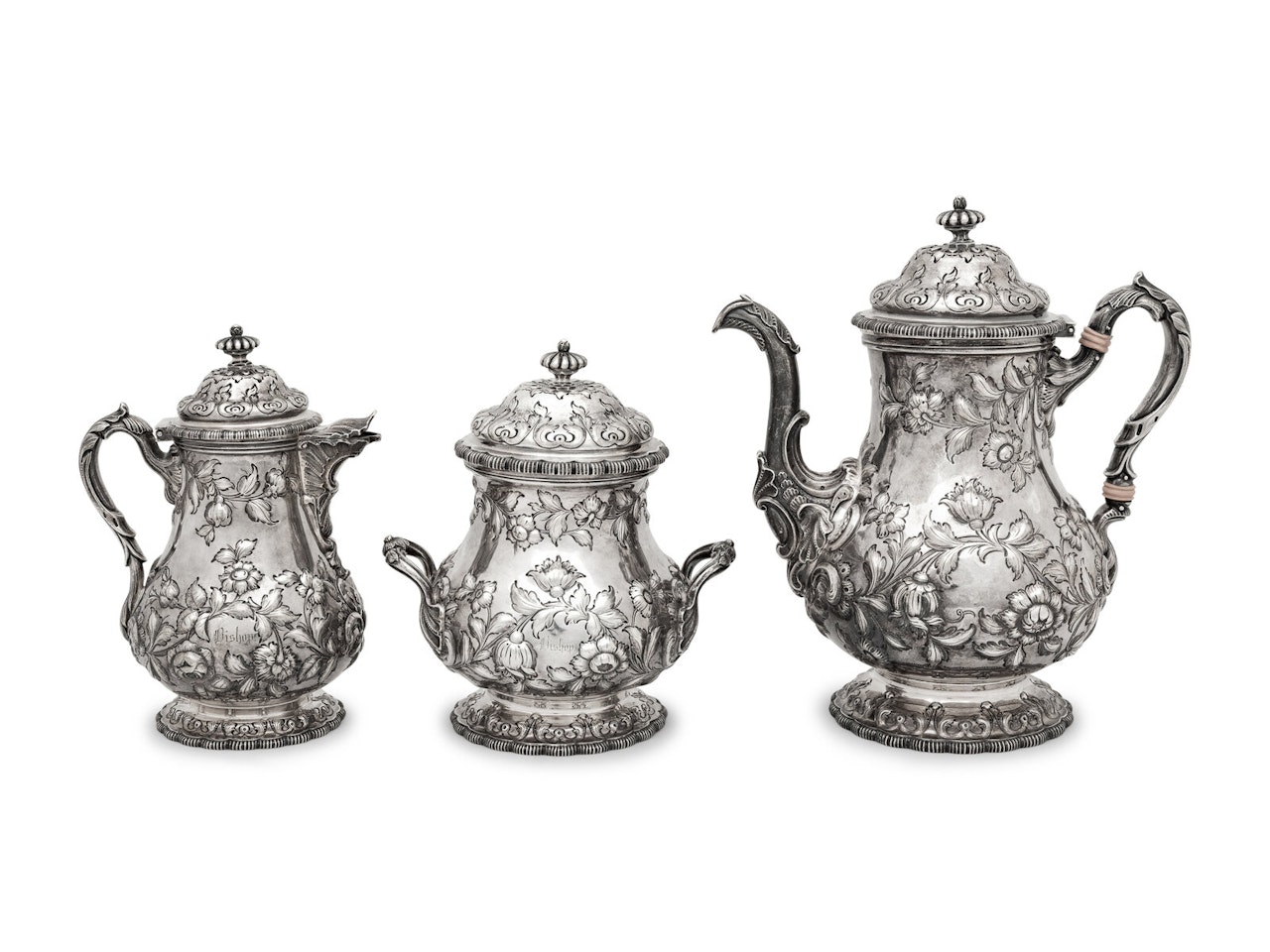 A Grosjean and Woodward for Tiffany and Co. Coin Silver Three-Piece Coffee Service by Tiffany & Co.