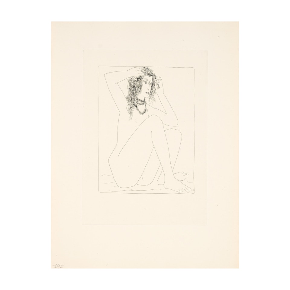 Femme nue se couronnant de fleurs; Planche 2 de la suite Vollard by Pablo Picasso