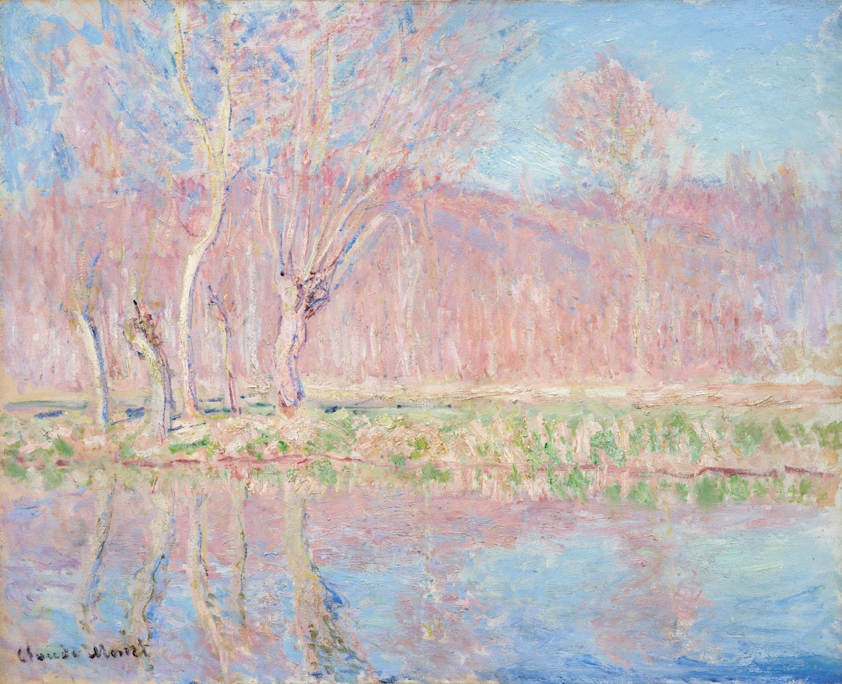 Arbres au bord de l"eau, printemps à Giverny by Claude Monet
