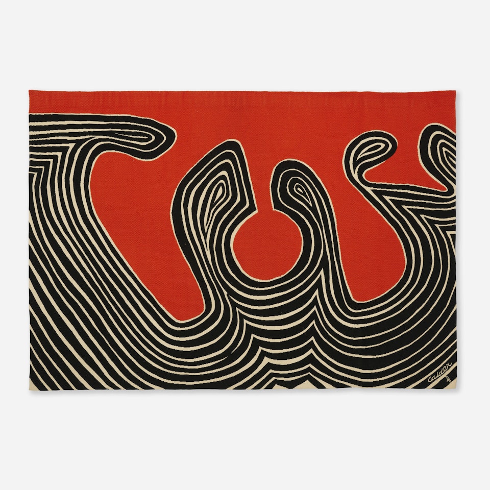 Rare Sillons noirs sur rouge tapestry by Alexander Calder