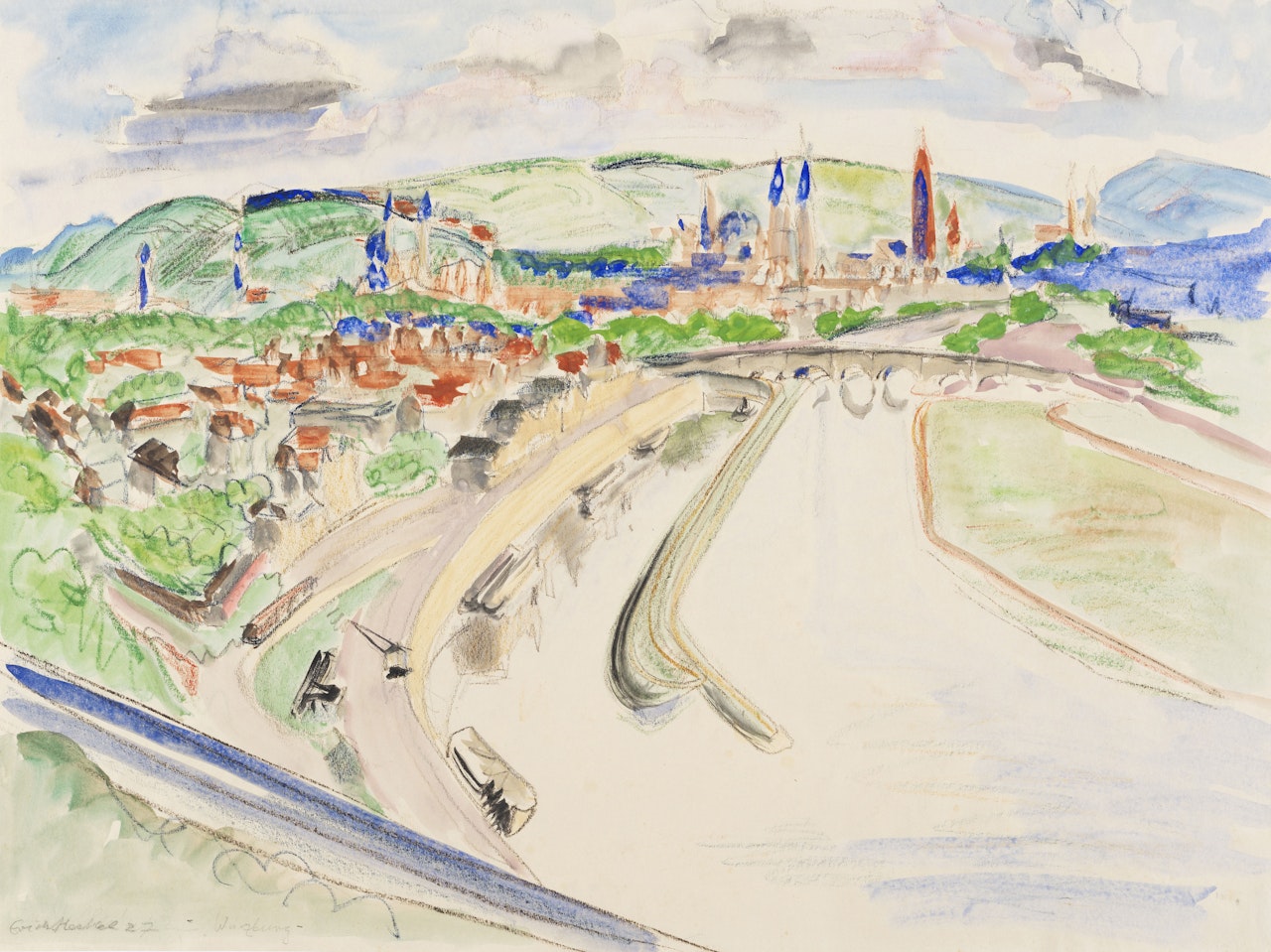 Würzburg: Blick vom Steinberg auf Main und Stadt by Erich Heckel