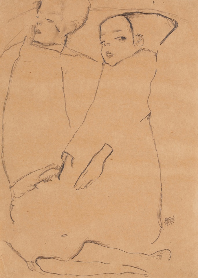 Zwei kleine Mädchen (Two Little Girls) by Egon Schiele