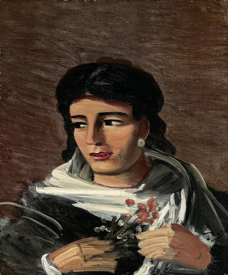 "Portrait de femme tenant un bouquet" (Portrait of woman holding a bouquet) by Andre Derain