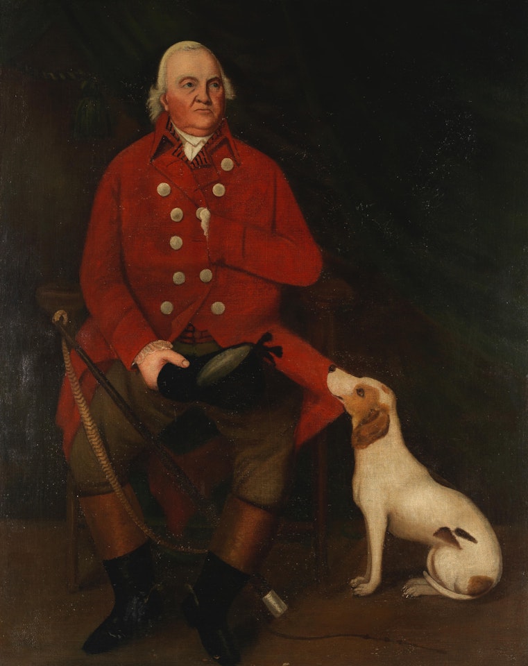 A huntsman seated with his faithful dog by English School