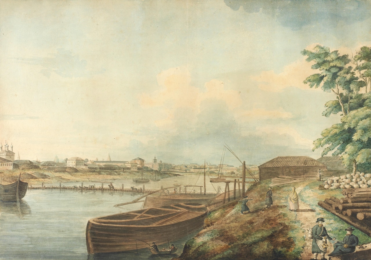 "Vue de la ville de Moscou sur la riviere de Mosqua/ prise d"apres du couvent de Spas na Rovoi" by French School