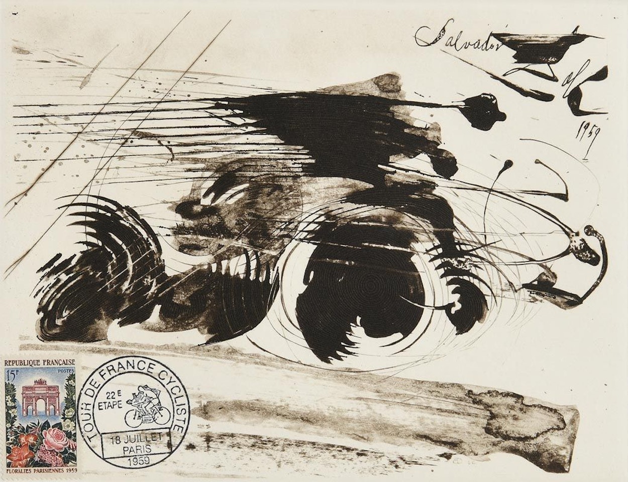 Arrival of the Tour de France at the Champs Elysees, Paris by Salvador Dali