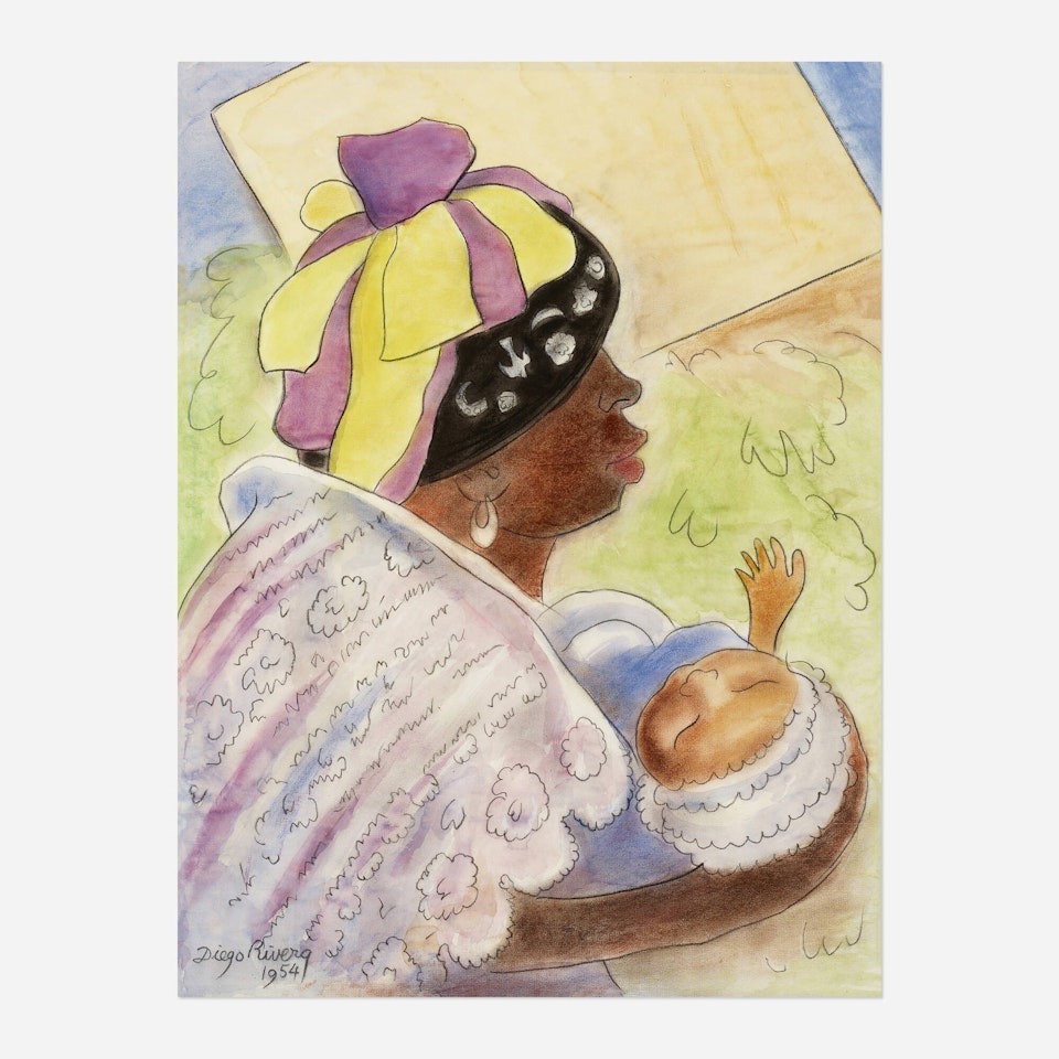 Madre con niño en brazos (Totonacan Indian Woman in Traditional Dress from Papantla, Veracruz, Mexico) by Diego Rivera