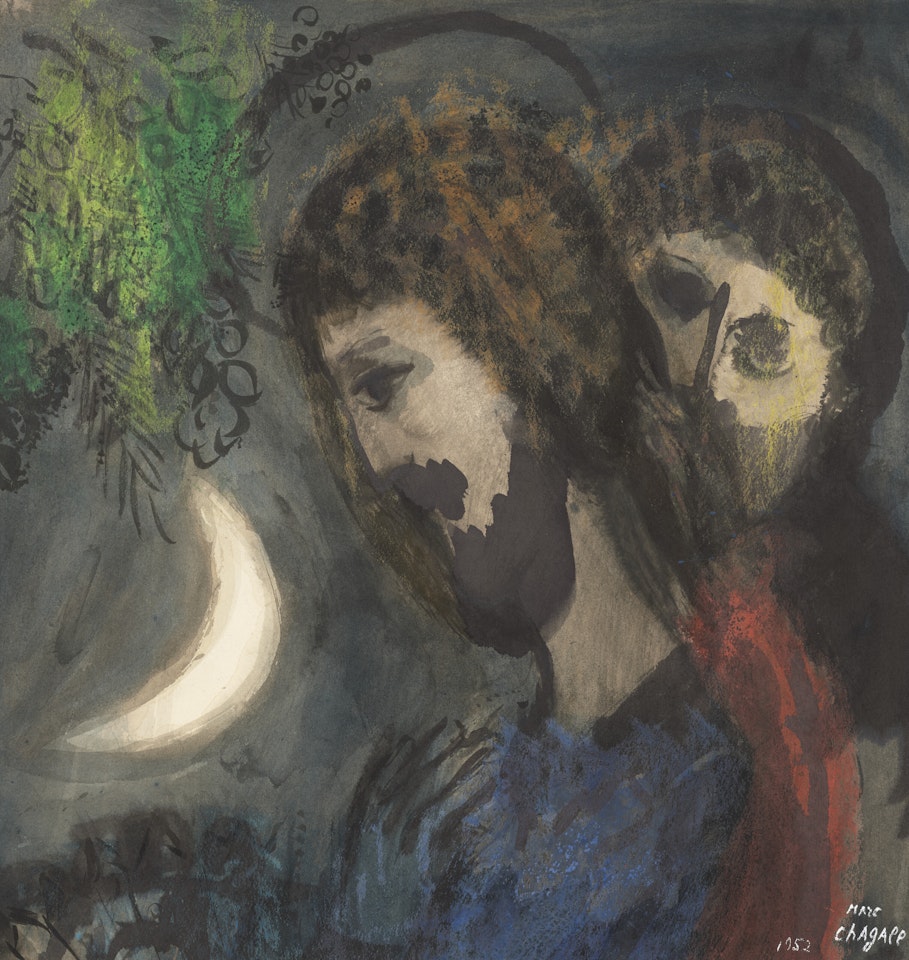 Scène biblique au croissant de lune by Marc Chagall