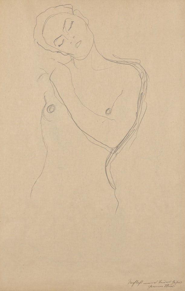 Frauenakt bis zur Hüfte, mit geneigtem Kopf (recto); Kostümstudie (verso) by Gustav Klimt