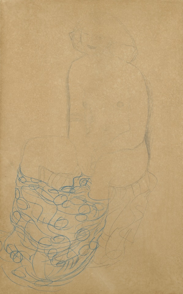 Sitzender Akt nach links by Gustav Klimt