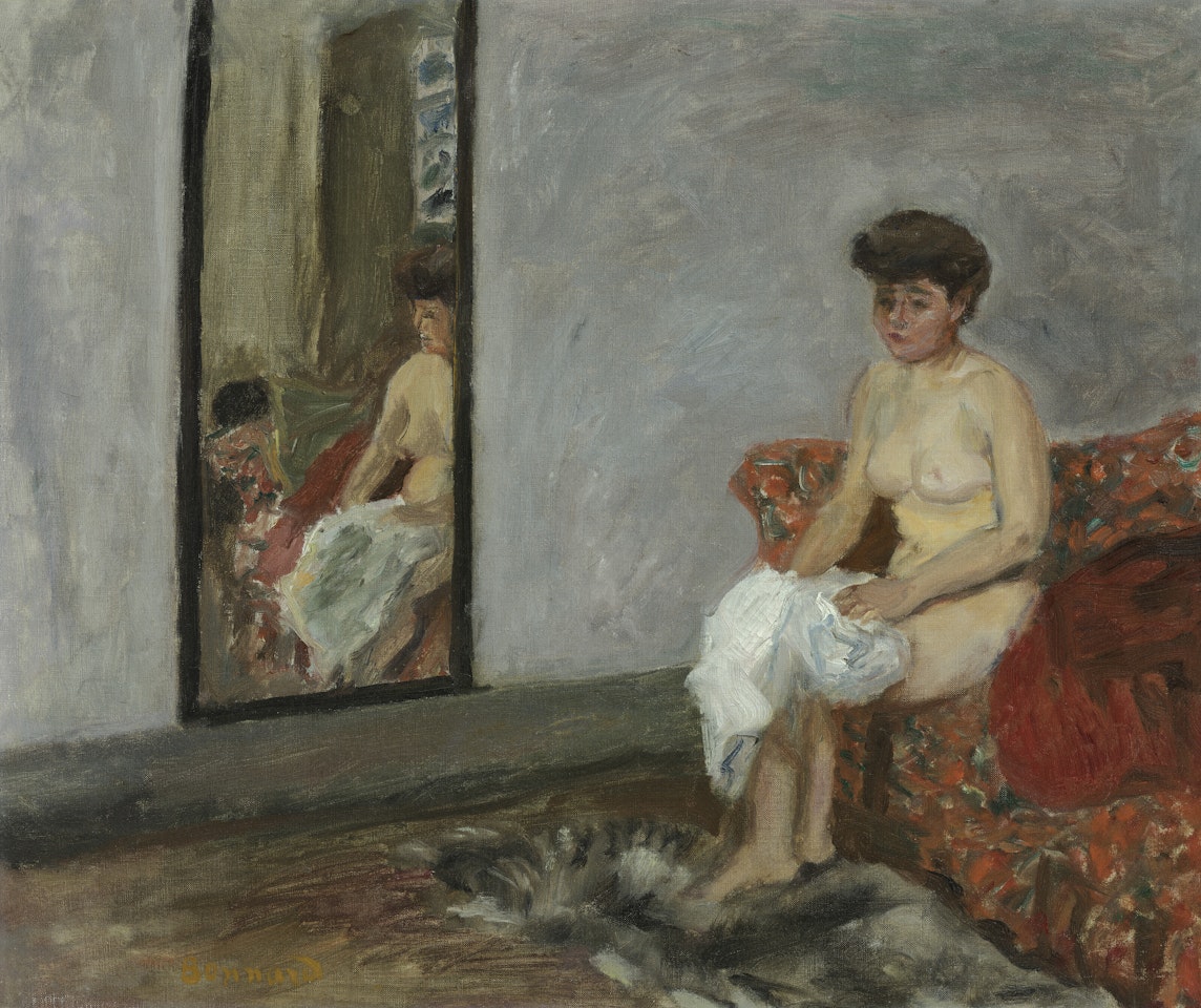 Nu assis se reflétant dans un miroir by Pierre Bonnard