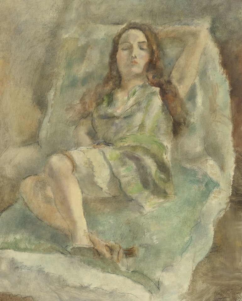 Rousse à la robe verte by Jules Pascin